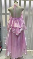 Robe longue de soirée fluide en organza scintillant, dos nu, torsadée, à volants, col halter, pour femme, printemps-été
