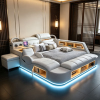 Lit en cuir tatami multifonctionnel de luxe avec tiroirs de rangement, système de haut-parleurs, table de chevet, lit intelligent moderne pour chambre à coucher, vente en gros
