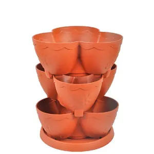 VERTAK 4pcs vertical flower pots outdoor 3 tiers stackable flower pot for seed growing