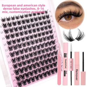 <span class=keywords><strong>Kit</strong></span> de faux <span class=keywords><strong>cils</strong></span> segmentés à bouquets individuels BlingBlang, best-seller, 8-14MM, bande en coton noir transparent, PBT semi-fait main - Product Image 1