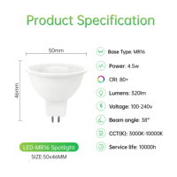 Projecteur LED à CRI élevé >80, Downlight encastré MR16, Lampe LED 4,5W pour l'éclairage domestique, hôtelier et commercial