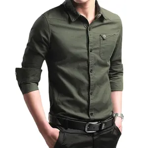 Blusa de manga longa slim fit para homens, camisa de trabalho clássica com um bolso de algodão 100% de alta qualidade