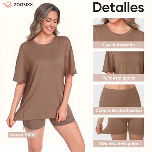 Conjunto de 2 piezas unisex de loungewear con bordado sólido, top oversize con cuello en V y shorts de ciclista, ajuste holgado, ropa de dormir de verano, elástico informal 95% - Product Image 3