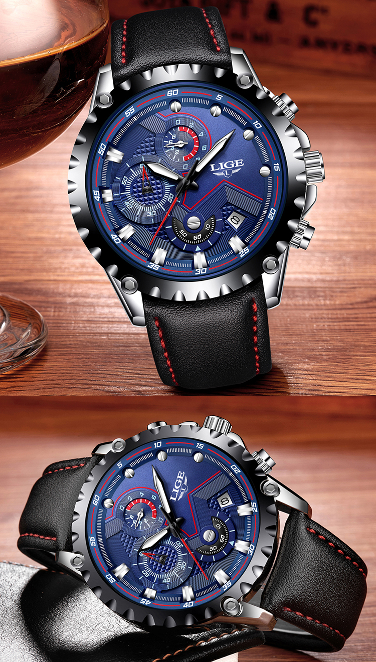 LIGE Fashion Mens Watches Top Brand Luxury Waterproof Military Chronograph Sport Quartz Wrist Watch Men Clock Male Reloj Hombre