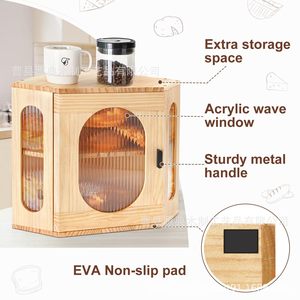 Boîte à pain en bois à double couche avec porte en acrylique, rangement de cuisine, couleur bois naturel, boîte à pain de comptoir - Product Image 3