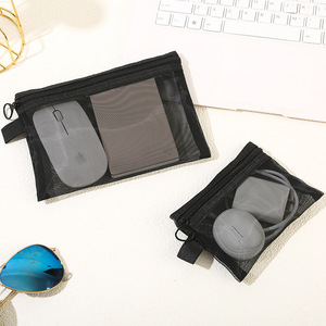 Mesh <b>Storage</b> Bag Large Capacity Travel Organizing Pouch For Electronics And Cosmetics Gray And Black - Product Image 4