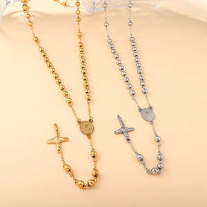 Collares Religiosos de Acero Inoxidable con Cuentas, Collar de Rosario con Cruz de Oro Sólido de 14k y 18k para Mujeres, Hombres y Niñas - Product Image 1