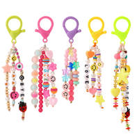 Gantungan Kunci Carabiner Akrilik Warna Permen Kartun Lucu Modis Tahan Air untuk Wanita, Pelangi, Tanah Liat Polimer, Bintang, Mata Setan, Tersenyum