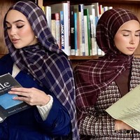 Hijab en coton à imprimé écossais, châle doux tissé respirant, protection solaire, longueur longue, plusieurs couleurs, OEM/ODM