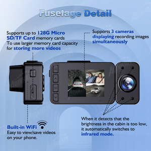 Adinkam C315 <span class=keywords><strong>3</strong></span>-चैनल 2 इंच वाईफाई पोर्टेबल डैश कैम 1080 पी इन्फ्रारेड लाइट कार डीवीडी नाइट विजन मिनी ब्लैक बॉक्स वीडियो रिकॉर्डर - Product Image 2