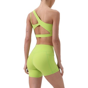 Sujetador deportivo sexy sin costuras de un solo hombro, cepillado, ajustado, acolchado, para gimnasio, fitness, yoga, top sin mangas <span class=keywords><strong>con</strong></span> LOGO - Product Image 3