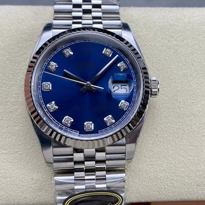 Reloj mecánico automático de lujo para hombre con esfera azul diamante, bisel biselado, correa de acero inoxidable y visualización de fecha. - Product Image 5