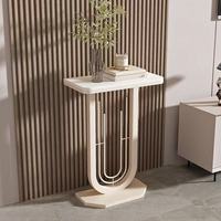 Table console de luxe moderne pour petit hall d'entrée, plateau en marbre, base en métal doré brillant, pour salon, appartement