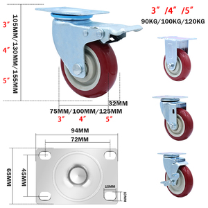 Antislip PVC zwenkwiel met rem 75mm 100mm 125mm industrieel wiel voor logistieke karren - Product Image 4