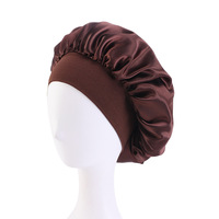 Gorros de Satén con Banda Ancha Elástica para Dormir Bajo MOQ Colores Lisos para el Cuidado del Cabello Rizado para Mujeres