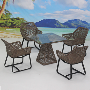 Vendita calda giardino ristorante all'aperto <span class=keywords><strong>Cafe</strong></span> 4 posti mobili in Rattan tavolo da pranzo e sedie Set - Product Image 2