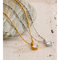 Collier pendentif cœur en acier inoxydable plaqué or JINYOU 7683 avec incrustation de coquillage, collier ras du cou pour femmes