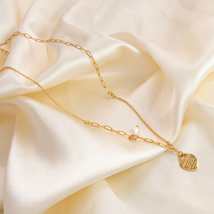 Collar con colgante de corazón chapado en oro de 18 quilates de acero inoxidable con perla simulada para mujer, joyería de regalo - Product Image 1