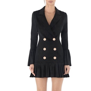 <span class=keywords><strong>Abito</strong></span> Blazer Estivo da Donna alla Moda, Casual, <span class=keywords><strong>Mini</strong></span>, a Maniche Lunghe, Doppiopetto, Aderente, con Cerniera, Ecologico - Product Image 2