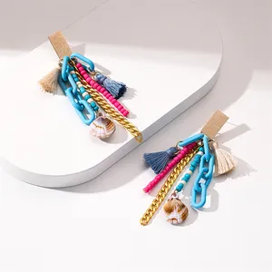 New Design Handmade Vacation Beach Style Shell Sees Bead Earring Chain Jewelry Fashion 18K Tassel Earrings