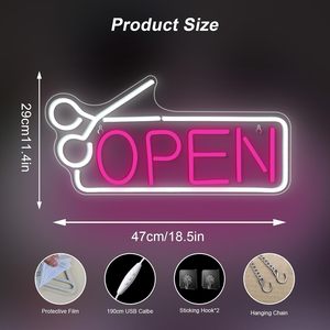 Enseigne lumineuse LED néon suspendue pour salon de coiffure, signalétique de magasin ouvert, lumière décorative, indicateur lumineux, lumière d'ambiance 5V 12V - Product Image 3