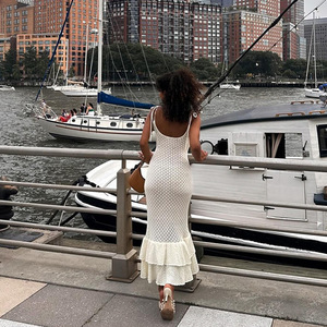 Womens Hollow Out Summer Tiered <strong>Long</strong> Bohemian U-Neck Illusion <strong>Slip</strong> Crochet Knit Dress - Product Image 5