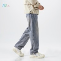 Style Américain Taille Ajustable Loose Straight Leg Pantalon De Jeans Pour Hommes Trousers Jeans for Men Blue Baggy Jeans