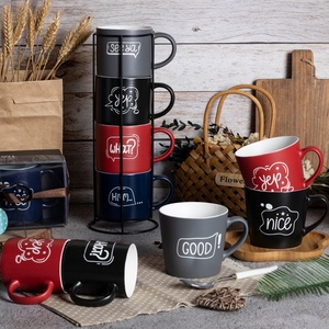 Tazze Creative in ceramica opaca per uso quotidiano interno ed <span class=keywords><strong>esterno</strong></span> doppio colore glassa testo stampato caffè e <span class=keywords><strong>set</strong></span> da tè - Product Image 3