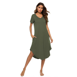 Vestido de salón de una pieza largo suave para mujer, vestido de pijama sólido para dormir, ropa de noche para el hogar, estilo informal Suelto - Product Image 5