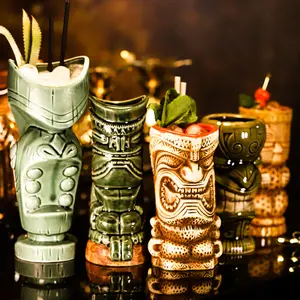 Wholesale Hawaii tiki mugs creative cocktail glasses handmade custom ceramic tiki cups for bar
