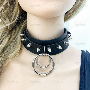 JoyPark 패션 펑크 록 고딕 스파이크 SM 초커 큰 O-라운드 내구성 하이 퀄리티 PU 가죽 스터드 리벳 칼라 목걸이 - Product Image 4