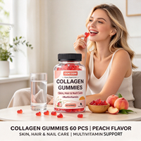 Gummies de collagène à marque privée OEM, 60 unités, saveur pêche, avec supplément alimentaire multivitaminé