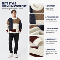 Pull en tricot patchwork pour homme FNJIA, col rond, manches longues, texture torsadée, fabricant de marque privée