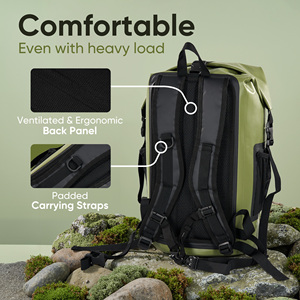 Sac à dos étanche 35L à fermeture roll-top, sac de randonnée souple pour l'extérieur, bretelles réglables, poche zippée, pêche, voyage, unisexe, carré - Product Image 3