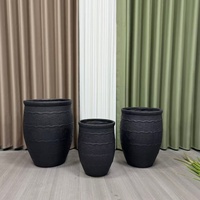 Pot dan Planter Lantai Serat Tanah Liat Minimalis 3 Ukuran, Pot Tanaman Bergaris Bergelombang Tekstur Kasar, Vas Dekoratif Besar untuk Taman atau Lobi