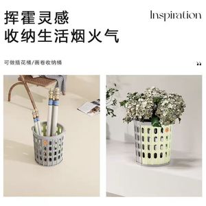 Frosted Folding Trash Can Cylindrical Pink Green Indoor Waste Bin - Product Image 5