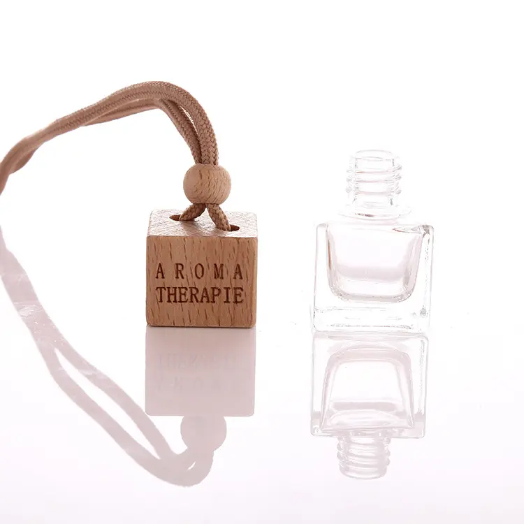 Coche colgando ambientador de aire de aceite esencial de vidrio de fragancia difusor vacío botellas de perfume con tapa de madera