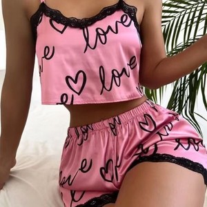 Pyjama d'été pour femme, imprimé mignon, avec dentelle, ensemble nuisette tendance, vente en gros - Product Image 4