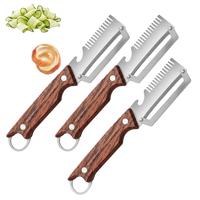 Handmatige roestvrijstalen 3-in-1 flesopener, groenteschiller, multifunctioneel keukengereedschap, handvat van kunststof hout