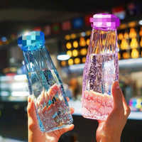 Vente flash : Bouteille d'eau en verre diamant portable de 420 ml, couleurs rose, bleu, vert, violet, jaune, avec couvercle