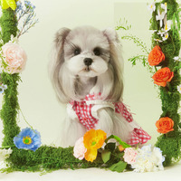 Jolie robe en dentelle à carreaux rouges pour animaux de compagnie, robe à nœud papillon pour chien et chat, printemps-été