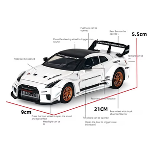 Commercio all'ingrosso 1:24 pressofusa <span class=keywords><strong>Nissan</strong></span> GTR-CSR2 in lega di auto modello decorazione suono e luce giocattolo sportivo in metallo auto giocattolo per bambini - Product Image 3