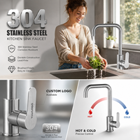Robinet de cuisine en acier inoxydable SUS304, chaud et froid, à poser sur le plan, pivotant à 360°, avec bec haut, mitigeur moderne pour évier