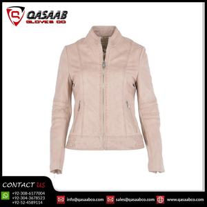 Beige-Color Women Genuine Lambskin Biker-Spring and Autumn European-And-American <b>Stand</b>-Up Collar <b>Motorbike</b> PU Leather Jackets - Product Image 5