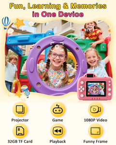 Appareil photo numérique pour enfants avec projecteur, caméscope vidéo HD 1080P, jouet avec écran IPS de 24 pouces, résistant aux chutes, carte 32 Go, rechargeable par USB C - Product Image 2