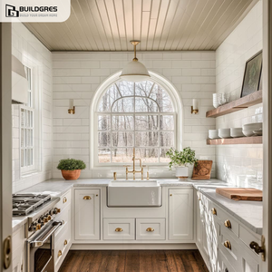 Buildgres Armoires de cuisine blanches en sourdine avec tiroir coulissant sans couture intégré dans l'effet personnalisé <span class=keywords><strong>hotte</strong></span> îlot panneau Design moderne - Product Image 1