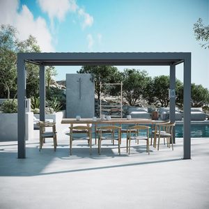 Pergola extérieure moderne personnalisée, auvent Aurora à lames orientables, 10'x12' avec port <span class=keywords><strong>de</strong></span> charge USB pour terrasse - Product Image 1
