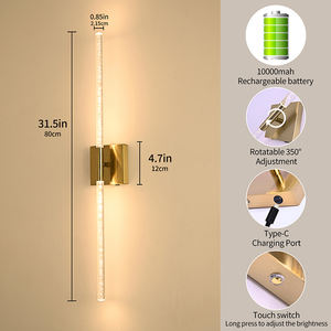 โคมไฟติดผนังแบบชาร์จไฟได้ ชุด 2 ชิ้น ใช้แบตเตอรี่ - ไฟติดผนังไร้สายสำหรับห้องนอนและห้องนั่งเล่น โคมไฟติดผนังสไตล์โมเดิร์น - Product Image 4