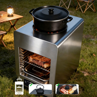 Fourneau électrique portable 4-en-1 : Grill, Friteuse, Bouilloire, Cuiseur vapeur, Rechargeable en voiture et Recharge par véhicule, pour Camping, Barbecue, Fourneau Salamandra, Grill à steak
