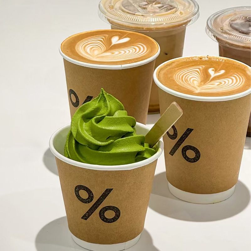 Custom Print Disposable Kraft Coffee Paper Cup Hollow Heat Insulation Thickened Food Grade Coffee Packaging Paper Cup